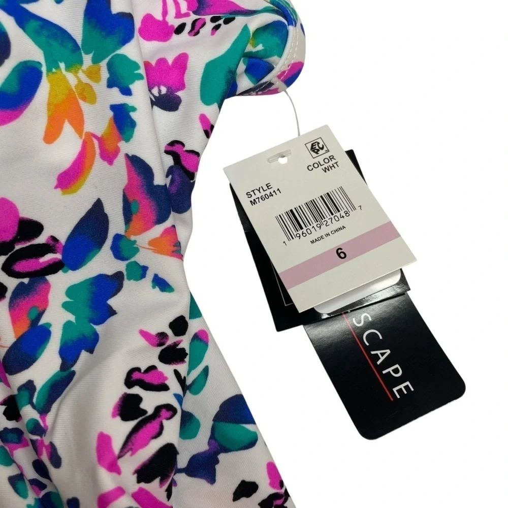 Island Escape Underwire Tankini Top Swimsuit White Floral Size 6 New